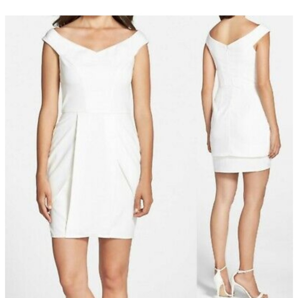 Adelyn Rae Off the Shoulder Layered Sheath Dress Ivory XS